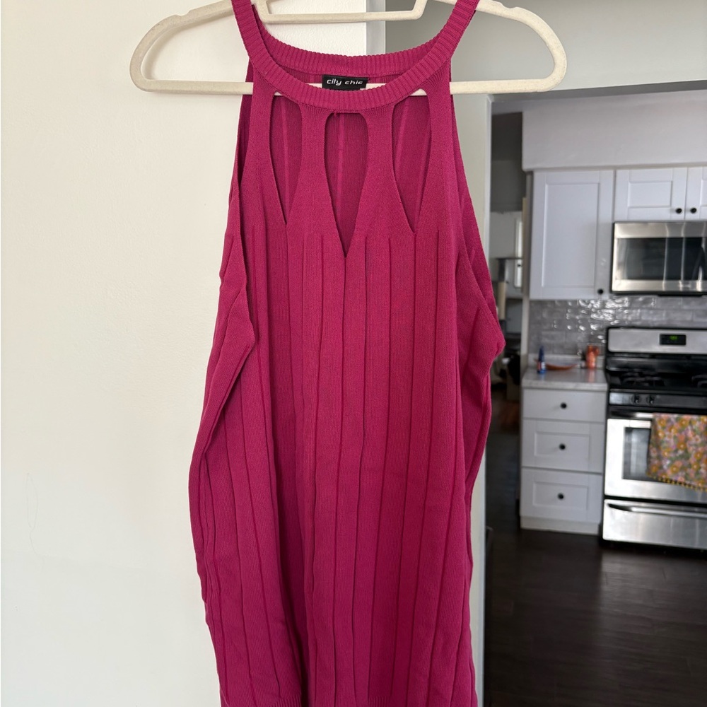 City Chic Fuchsia Cut-Out Knit Top